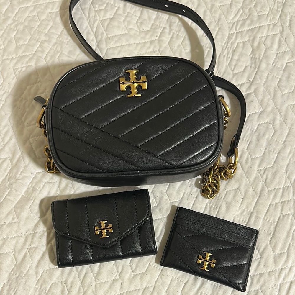 Tory Burch Black Quilted Leather Bag Set